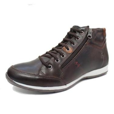 Imagem de Sapatenis Cano Alto Masculino Couro Calce Facil Elastico Detalhe Ziper Lateral Macio So...