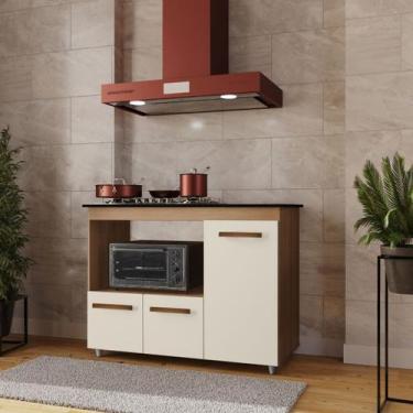 Imagem de Balcão Cooktop Ana 114cm 3 Portas em MDP Pés Pintura UV Cor:Off WhiteT