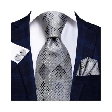 Imagem de Conjunto De Gravata, Abotoaduras E Lenço De Bolso Masculino Xadrez Pre