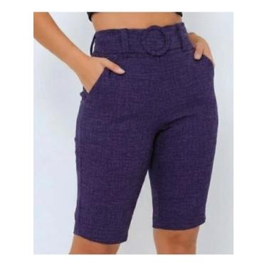 Imagem de Bermuda Feminina Social Alfaiataria Cintura Alta Elegante Com Cinto Fi