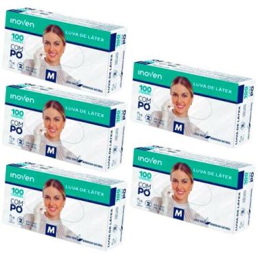 Imagem de Luva Descartável Latex com Pó 5 Caixas com 100 Unidades Inoven - Kit, 