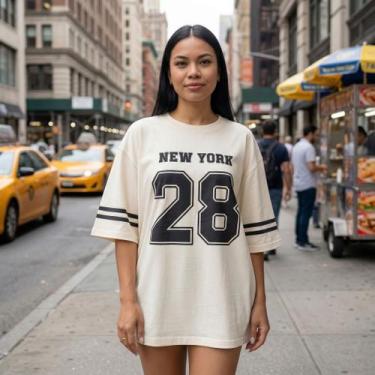 Imagem de Camiseta Feminina Oversized Longline 100% Algodão - - Vixi Maria, Off 