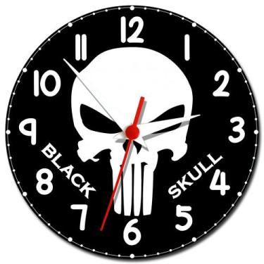 Imagem de Relógio de Parede Caveira Preta Black Skull Decoração - Gringos House