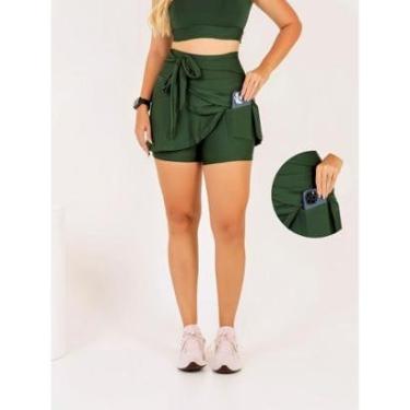 Imagem de Short Saia Laço Com Bolso Fitness Feminino De Academia Beach Tennis Treino Caminhada Th...