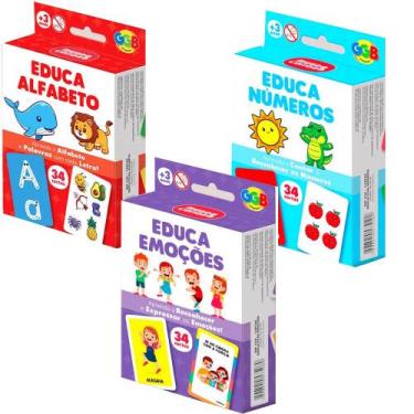 Imagem de Kit 3 Brinquedo Infantil Cartas Letras Numeros e Emoçoes - GGB Brinque