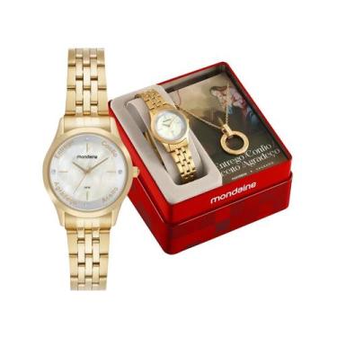 Imagem de Kit Relógio Feminino Mondaine Coleção Fé Dourado 50m 32965LPMKDE1K1