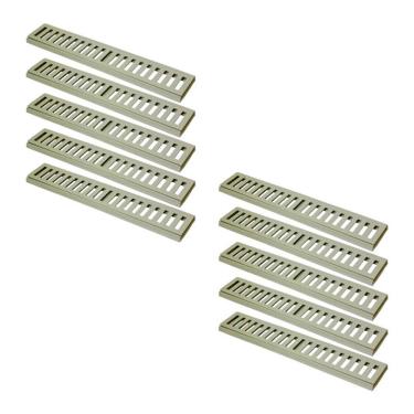 Imagem de Kit 10 Ralo Grelha Linear com Caixilho 7607X10GDA Drenagem 10x50cm Alumínio Bege GDA Industria e Distribuidora