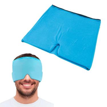 Imagem de Touca Faixa Termica Elastica para Alivio de Dor de Cabeca Enxaqueca Quente e Frio Azul Gel Termico