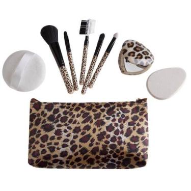 Imagem de Kit Maquiagem Esponja, Puff, 5 Pincéis, Necessaire e Espelho - Marco B
