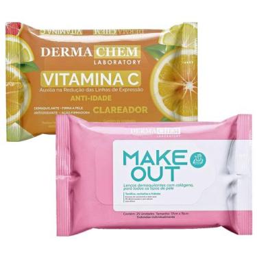 Imagem de Kit 2 Pacotes Lenço Demaquilante Vita C E MakeOut Dermachem - 25351672