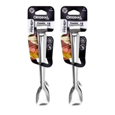 Imagem de Kit 2 Pegador Frios Inox Pinça Servir Queijo Presunto 18cm Salgados La