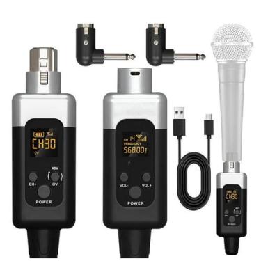 Imagem de Conversor Microfone Sem Fio Uhf Transmissor Receptor 48v Preto e prata