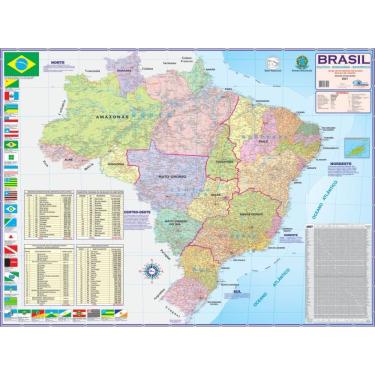 Imagem de Mapa Periodico Brasil Politico e Rodoviario Escolar Dobrado com Cidades Estados e Estradas 120cm X 90cm