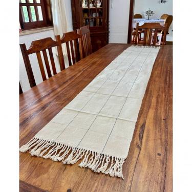 Imagem de Caminho de Mesa Grid Tear Artesanal Algodão 2M X 40cm Cinza Tear Brasil