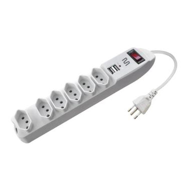 Imagem de Filtro de Linha WI251 6 Tomadas 2 Entradas USB Bivolt Automático 110V-230V Branco Multilaser