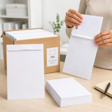 Imagem de 250 Envelopes Saco de Papel Brancos 176x250 75 g/m² Para Documentos A5