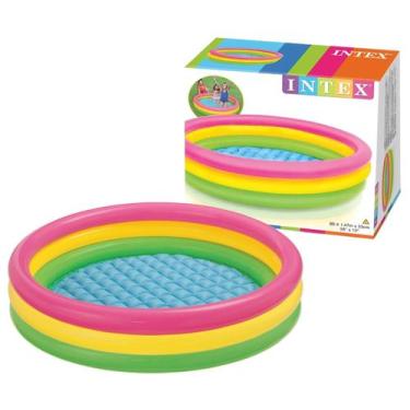 Imagem de Piscina Infantil Redonda Inflável Base Acolchoada 275L Intex, Colorida