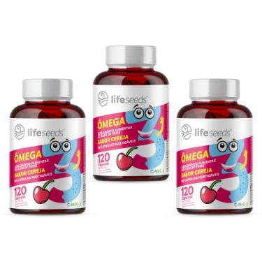 Imagem de Ômega 3 Mastigável Sabor Cereja Epa Dha - Certificação Internacional MEG-3 – 3 Potes – 360 Cápsulas