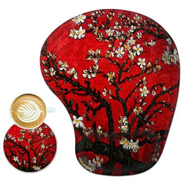 Imagem de ARTSO Mouse pad ergonômico com suporte de pulso gel mouse pad descanso de pulso, base de poliuretano antiderrapante confortável para escritório, casa, alívio da dor e digitação fácil, pintura Van Gogh