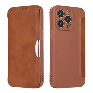 Imagem de Capa para iPhone 13/13 Pro/13 Pro Max, Capa de celular carteira flip de couro PU premium com compartimento para cartão, Capa de livro com fecho magnético para cartão, Marrom, 13 Pro 15,1 cm