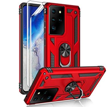 Imagem de Androgate Capa para Samsung Galaxy S21 Ultra 5G com protetores de tela HD, suporte de anel de metal de nível militar com suporte de 4,5 m, capa à prova de choque testada contra quedas para Samsung