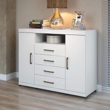 Imagem de Cômoda Com Rodízios 2 Portas 4 Gavetas Master Branco - Santos Andirá