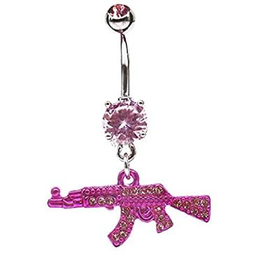 Imagem de JLEXCMT Anel de umbigo fashion com pingente transparente para pistola de umbigo, piercing corporal para mulheres, piercing de umbigo, ouro rosa