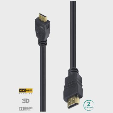 Imagem de Cabo hdmi 2.0 para Mini hdmi 4K ultra HD 3D Conexao ethernet 2 Metros - H20MM-2