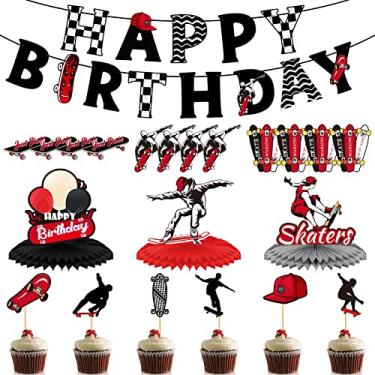 Imagem de 34 Pcs Skateboard Party Decorations Skateboard Birthday Banner Skateboard Birthday Party Supplies Skateboard Table Centerpieces Skateboard Cupcake Topper for Skater Boys and Girls Party Birthday Decor
