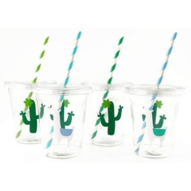 Imagem de Bojos de festa Blue Mint Llama Cactus – 12 Ct Chá de bebê Aniversário Menino Menina Fiesta