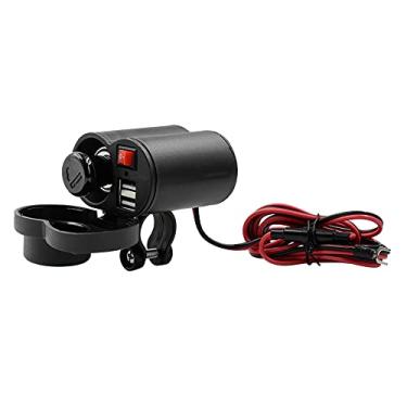 Imagem de Isqueiro de cigarro de motocicleta com interruptor de extremidade de cigarro duplo USB 2.5A à prova d'água carregador multifuncional para motocicleta