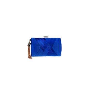 Imagem de JAMBHALA Chic Fringe Clutch Bag Bolsa de Poliéster Macio com Uma Corrente de Ombro Removível (azul)