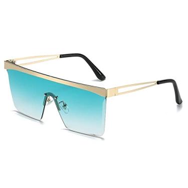 Imagem de Óculos de sol quadrados vintage sem aro de uma peça para mulheres moda liga superdimensionada óculos de sol planos masculinos tons gradientes óculos, verde dourado, tamanho único