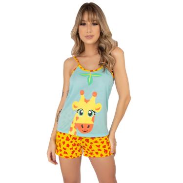Imagem de Kit 3 Pijama Girafa Curto Camiseta Short Malha Baby Doll Alta Qualidade Verão