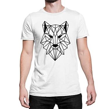 Imagem de Camiseta Lobo Wolf Formas Geométricas Vintage Algodão Cor:Branco;Tamanho:M