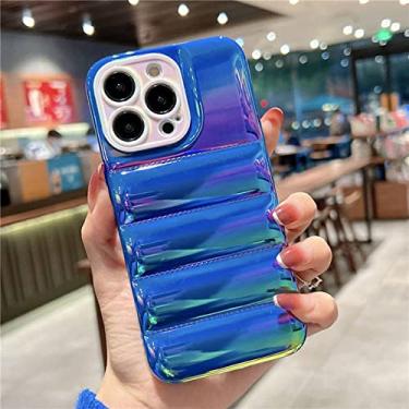 Imagem de Moda Gradient Laser Glossy Down Jacket Case Phone Case para iPhone 12 Pro 11 Pro Max 13 Pro Max Soft Silicone Back Cover, LS, Blue, For iPhone 11