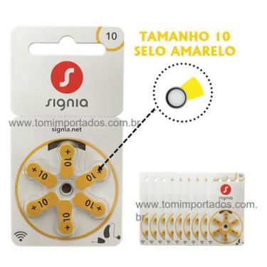 Imagem de Bateria Para Aparelho Auditivo - 10 Selo Amarelo - Signia - 60 Unidade