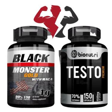 Imagem de Combo Testo Premium 1500Mg  Mais Black Monster 1G 150 Cáps Pré E Pós T