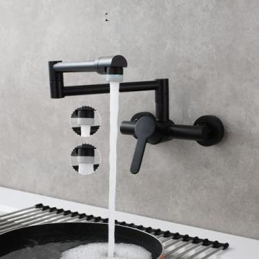 Imagem de Torneira de cozinha dobrável cromada de cobre montada na parede torneira universal para pia de água quente e fria torneira giratória de 360 graus, preto fosco tipo B