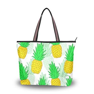 Imagem de ColourLife Bolsa tote com alça superior colorida de abacaxi em branco bolsa de ombro para mulheres e meninas, Multicolorido., Medium