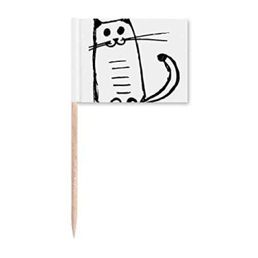 Imagem de Cat Smile Sit Black Line Art Deco, presente, bandeiras de palito de dente, enfeite de festa