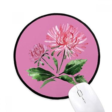 Imagem de Mouse pad aquarela rosa crisântemo Greenery tapete redondo para escritório para computador
