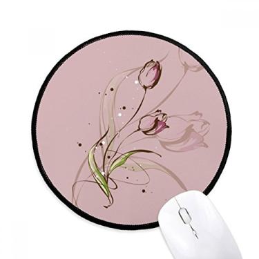 Imagem de Mouse pad pintado à mão tulipa rosa flor planta tapete redondo para escritório para computador