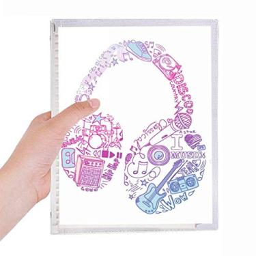 Imagem de Fone de ouvido rosa azul padrão musical caderno folha solta diário recarregável material de papelaria
