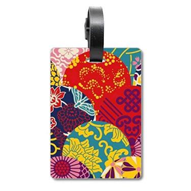 Imagem de Folhas de flores, padrão de nó chinês, estilo japonês, bolsa de viagem, etiqueta para cartão de bagagem, etiqueta para pendurar