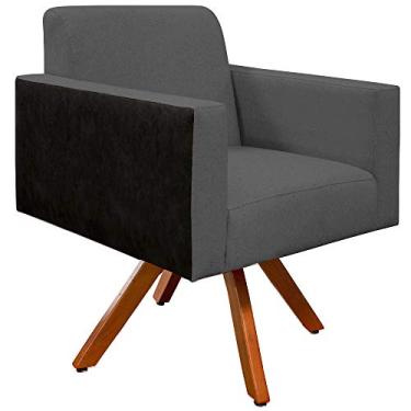 Imagem de Poltrona Decorativa Base Giratória de Madeira Helô L02 Linho Chumbo Couríssimo Preto - Lyam Decor