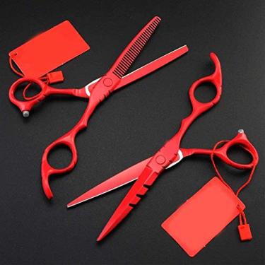 Imagem de Conjunto de tesouras de corte de cabelo vermelho e tesouras de corte de cabelo para salão de beleza, 15 cm atualizadas