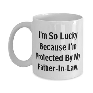 Imagem de Presentes legais de sogro, I'm So Lucky Because I'm Protected By My Father-In-Law, útil feriado 325 ml Caneca presente para pai