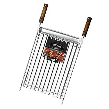 Imagem de Grelha Inox Parrilla Argentina Grilazer 40x 40cm C/Calha e Cabo Madeira Verniz