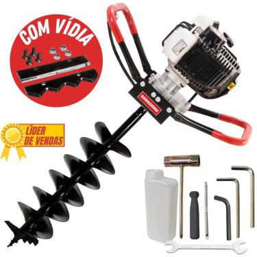 Imagem de Perfurador de Solo Kawashima ED52EBD á Gasolina 2 Tempos 52cc Broca 80x20cm de Duplo Espiral e Lâmina de Vídia Ideal Para Terrenos de Construção